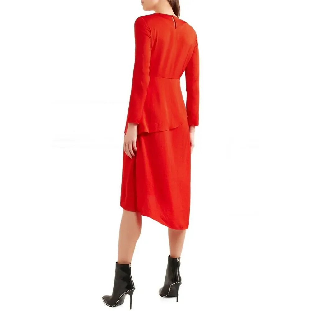 MAJE Remania satin tiered a-line long sleeve crewneck red career dress Sz 1 NEW - Picture 4 of 9